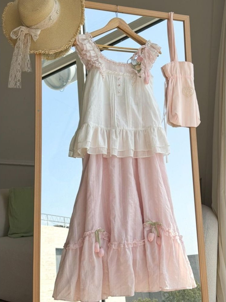 Süßes Kawaii-Set mit Rüschenbe – Cami Top Lace Bewertung und Preis